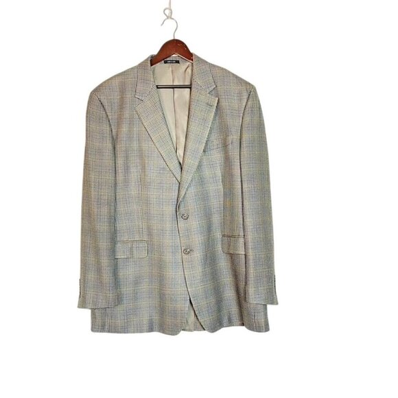 Vintage Chaps Silk Blazer 46L Gray & Tan  Plaid Women’s Oversized Mens - Picture 1 of 11